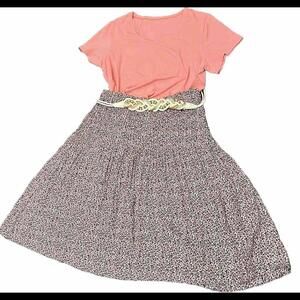 Eileen Fisher Pink Cotton Shirt & Sunny Taylor Floral Pleated Skirt 2XL